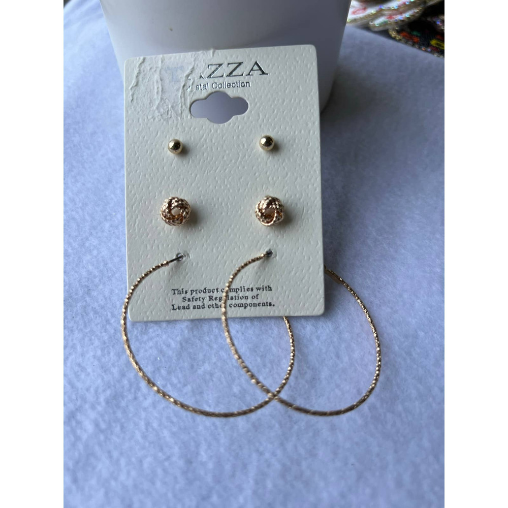 Tazza Women's Fashion Earrings GOLD TONE 3 PAIR POST EARRINGS